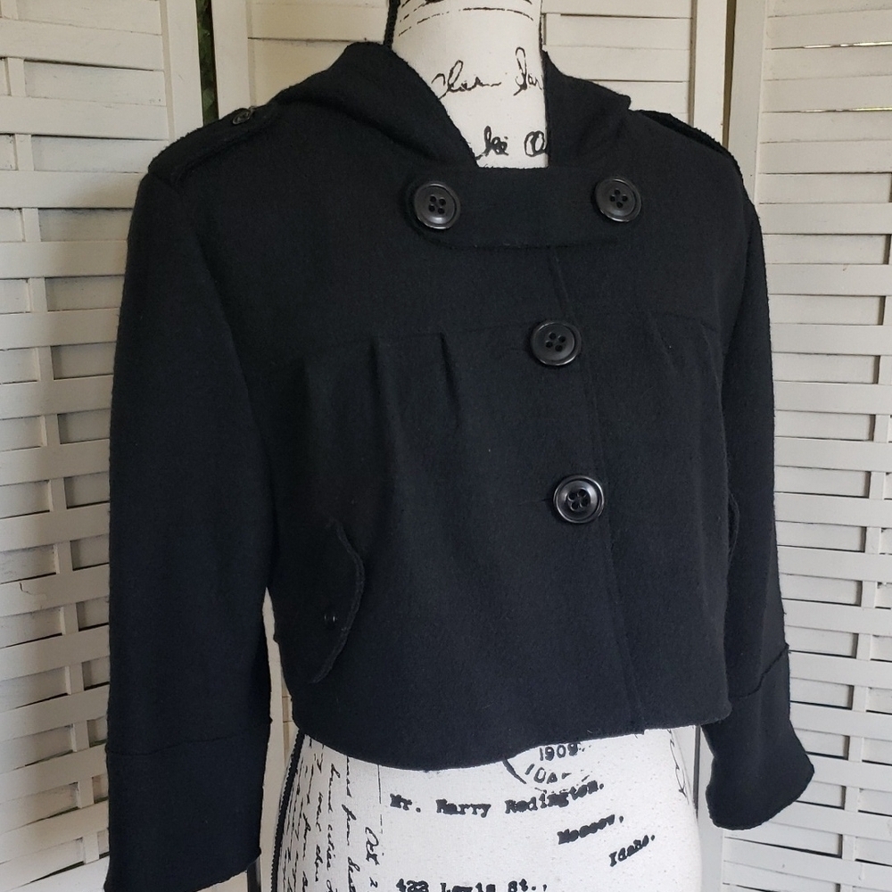 Millard  Fillmore Wool Blend Women's Black Cropped Hoodie  Jacket Size L